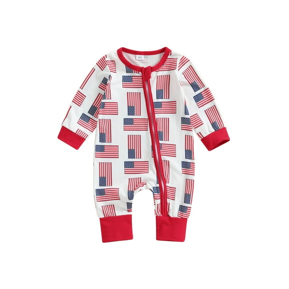 Hirigin 4th of July Baby Boy Girl Outfit 3 6 12 18 Months Cute American Flag Zip-up Jumpsuit Romper Independence Day Clothes