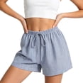 thumbnail image 3 of Women's Casual Loose Fit Lightweight Striped Shorts, Elastic Drawstring Waist, Soft Summer Beach Style, Travel Active Comfort, Casual Everyday | TruHer,Sky Blue S, 3 of 8
