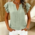 thumbnail image 4 of Antinious Women V-Neck Solid Puff Sleeve Short Sleeve Casual Comfortable Basic Tops, 4 of 5