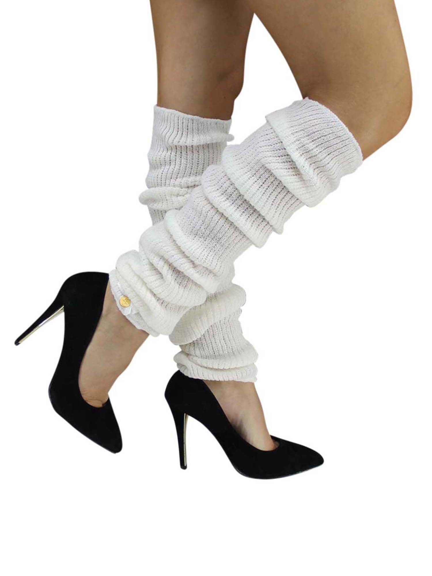 All White Long Thick Knit Dance Leg Warmers