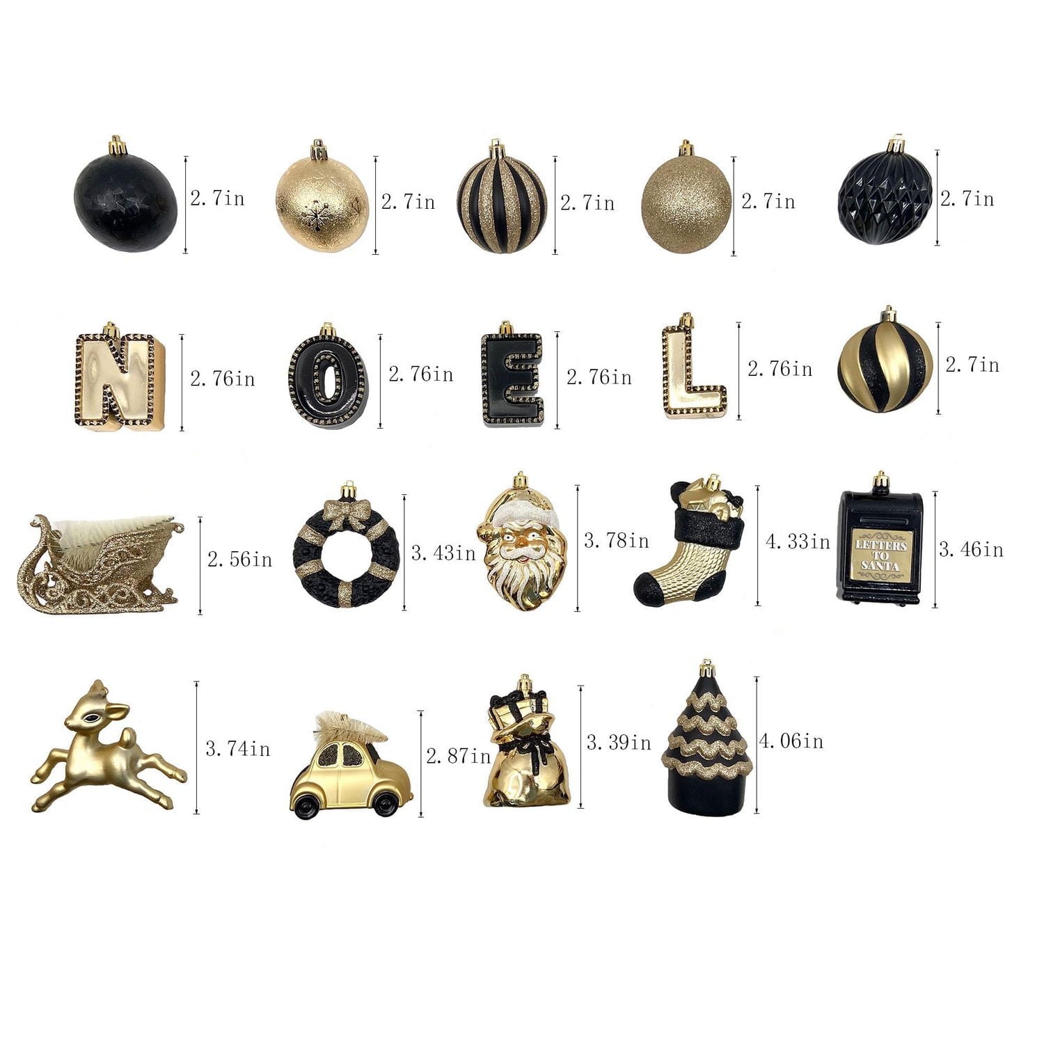 Lot de 50 décorations emblématiques de Noël incassables, noir/or 50 pièces