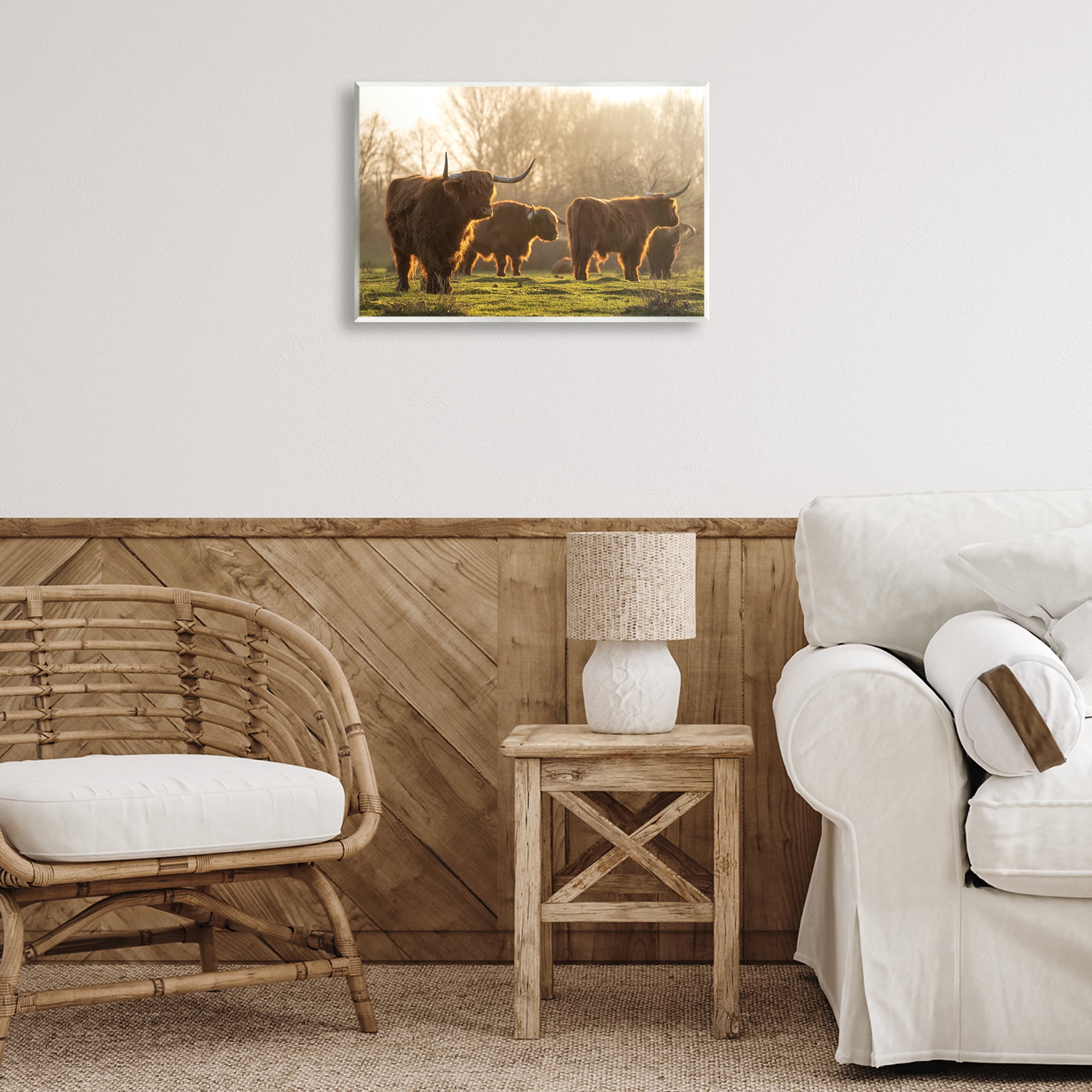 Stupell Industries Longhorns in Foggy Pasture Animals & Insects Photography Unframed Art Print Wall Art, 19 x 13