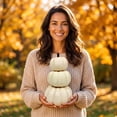 thumbnail image 5 of Fall Pumpkin Stack Decor, 3 Tier Resin Look Plastic Pumpkin Ornament, Tabletop Decor for Mantel Tiered Tray, 5 of 6