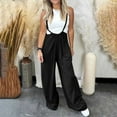 thumbnail image 3 of Dazajoo Sleeveless Jumpsuits for Womens Suspender Wide Leg Overalls Solid Casual Loose Spaghetti Straps Long Romper with Pockets Black S, 3 of 7