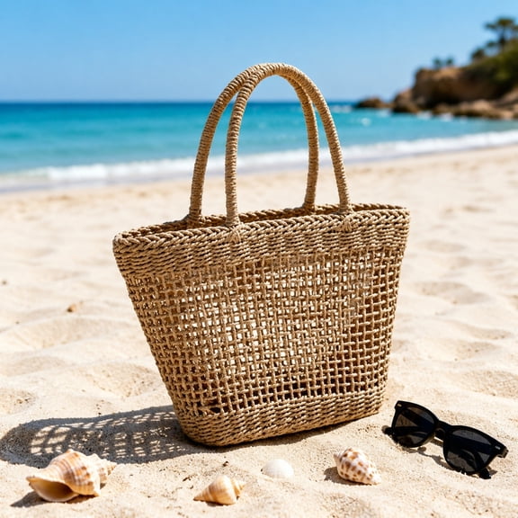Eolstice Straw Woven Shoulder Bag for Women, Vintage Handmade Tote, Large Capacity Beach Bag, Hollow Out Bohemian Style, Summer Vacation Travel Accessory
