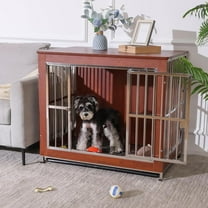 Dog Crate Furniture for Small Medium Dogs, Wooden Dog cage, Heavy Duty, Indoor Dog kennels, 37.8 x 26 x 33 Inches