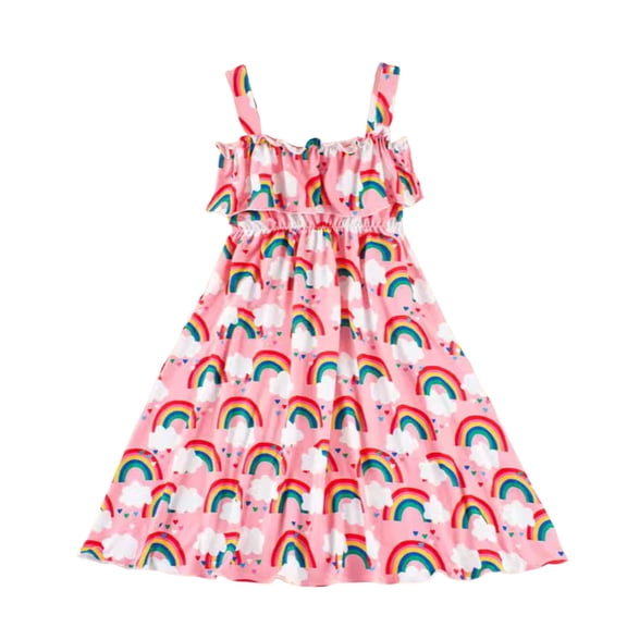 MEZZALL Girls Summer Dresses One Shoulder Casual For Toddler Kids Age 2-8 Outdoor Playwear Elastic Waist Comfortable Dress To Soft Baby Wear