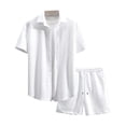 thumbnail image 4 of Xdegoge Men Matching Sets Outfits 2 Piece Casual Short Sleeve Collared Button Up Shirts and Shorts Tracksuits with Pockets Summer Waffle Knit Drawstring Set, 4 of 8