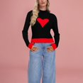 thumbnail image 2 of Valentines Sweaters for Women Color Block Heart Print High Neck Knit Sweater Slim Fit Long Sleeve Pullover for Fall Winter Season Black S, 2 of 5