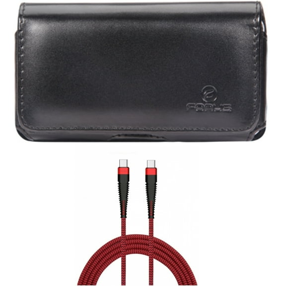 10ft PD Cable w Case Belt Clip for Samsung Galaxy S22,S21,S20 - Type-C to USB-C Charger Cord Power, Leather Swivel Holster Combo