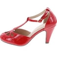 thumbnail image 2 of Chase & Chloe Kimmy-36 Teardrop Cut Out T-Strap Mid Heel Dress Pumps Red Patent (Red Patent, 8.5), 2 of 7