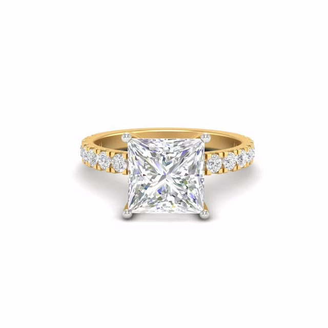 Aishvi Jewels 3Ct Princess Cut Moissanite Women Engagement Ring 14K Yellow Gold Plated