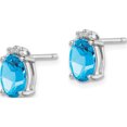 thumbnail image 2 of Sterling Silver Rhodium Plated Oval Blue Topaz And Diamond Post Earrings (10 X 5) Made In India qdx507, 2 of 5
