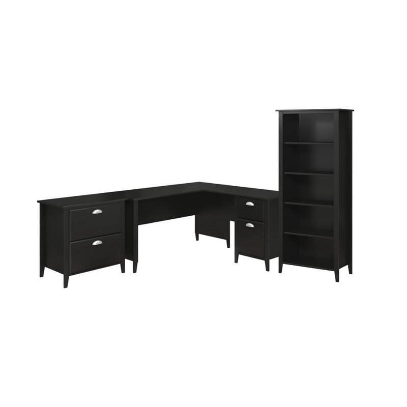 3 Piece Office Set with Filing and Corner Desk with Bookcase in