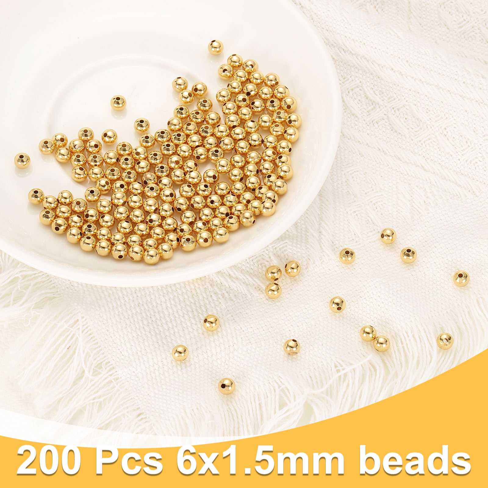 Uxcell 200pcs Spacer Beads, 6mm Round Filled Spacer Beads, Seamless Smooth Brass Loose Beads for Bracelets Necklaces Earrings Crafts Bulk Supplies, Champagne Gold Tone