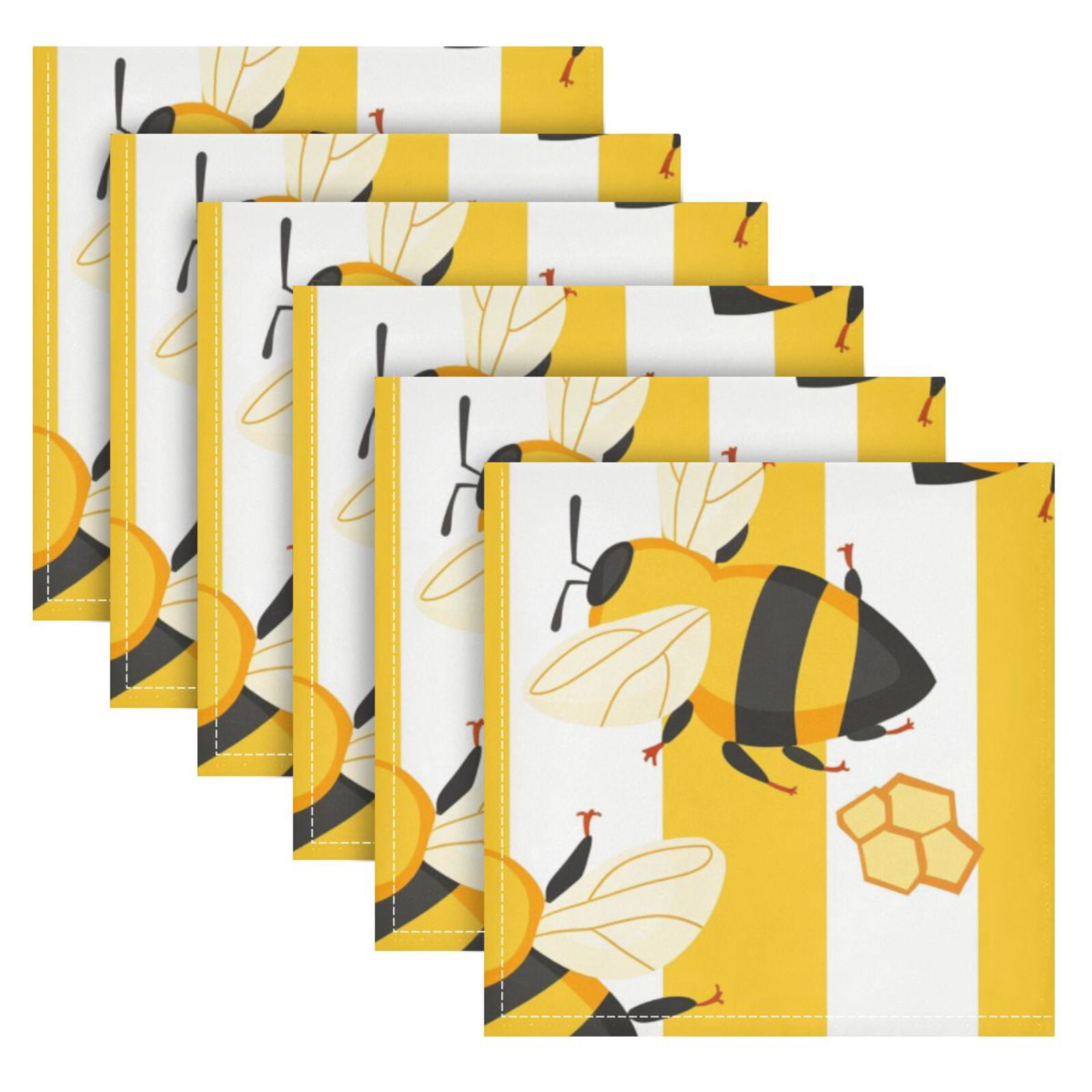 JSTEL Bee Honeycomb Stripe Cloth Napkins Set of 6, 20x20 Inch Washable and Reusable Napkin for Decoupage Dinner Party Everyday Use
