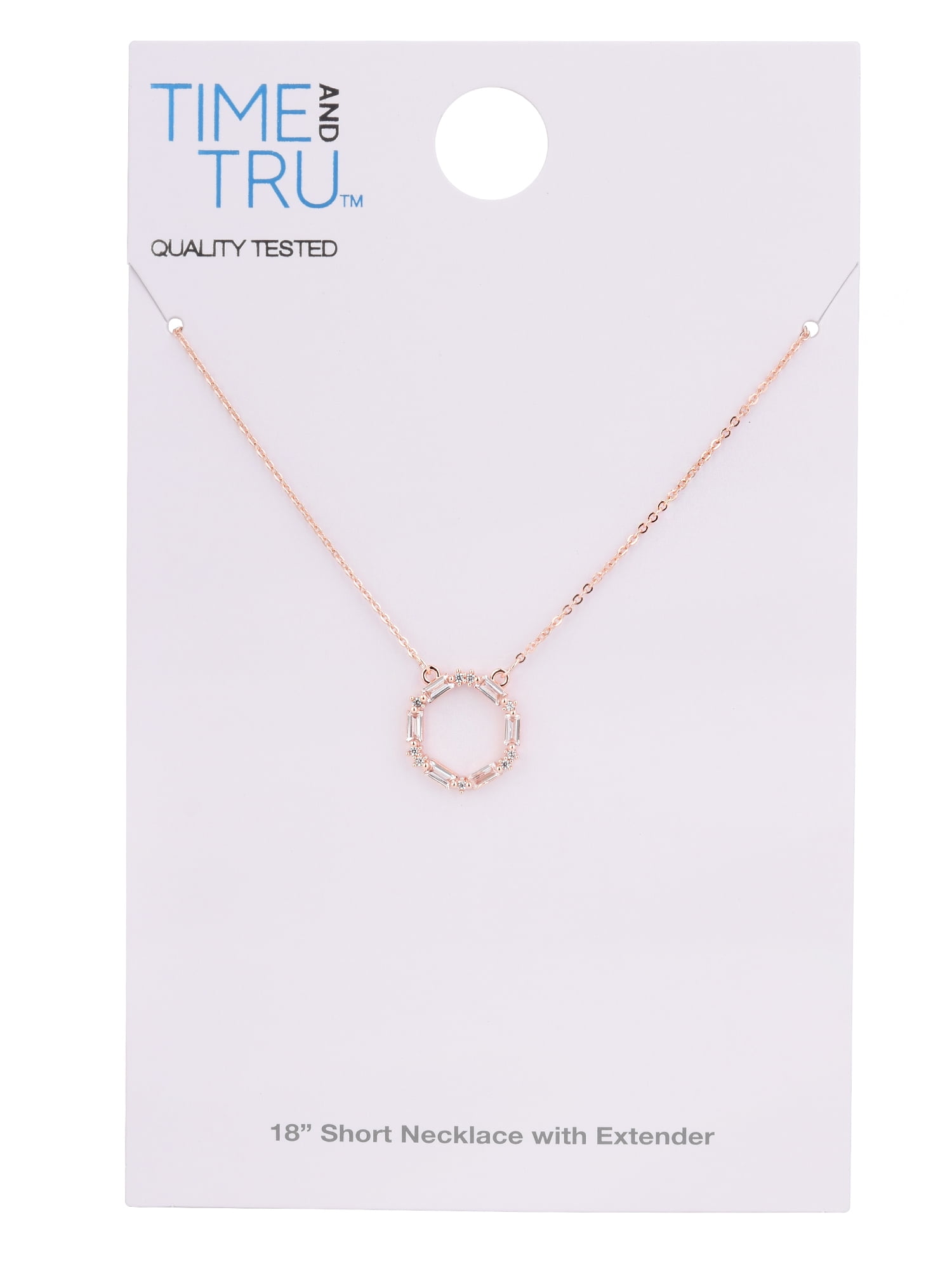 Time and Tru Adult Women's Rose Gold Tone Baguette Crystal Metal Pendant Necklace
