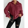 thumbnail image 6 of Winter Fleece Jacket for Women Zipper Stand Collar Casual Coats with Pockets Wine Red M, 6 of 9