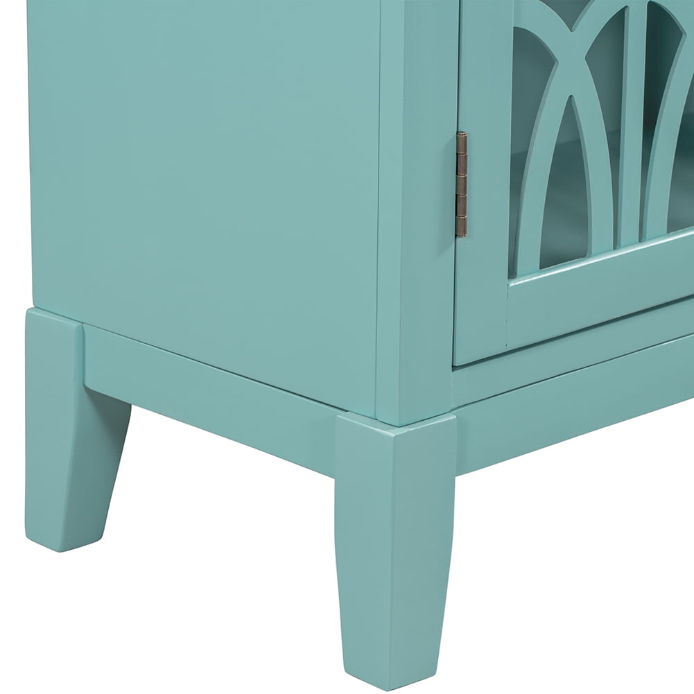 Private Jungle Wood Accent Buffet Sideboard Storage Cabinet with Doors and Adjustable Shelf, Entryway Kitchen Dining Room,40 Inch,Navy Green