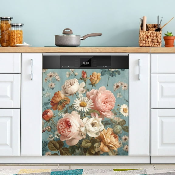 Dishwasher Sticker Dishwasher Cover Magnet Refrigerator Home Decorative Art Kitchen Panel Decal Vintage Roses and Peonies 23x26 Inch