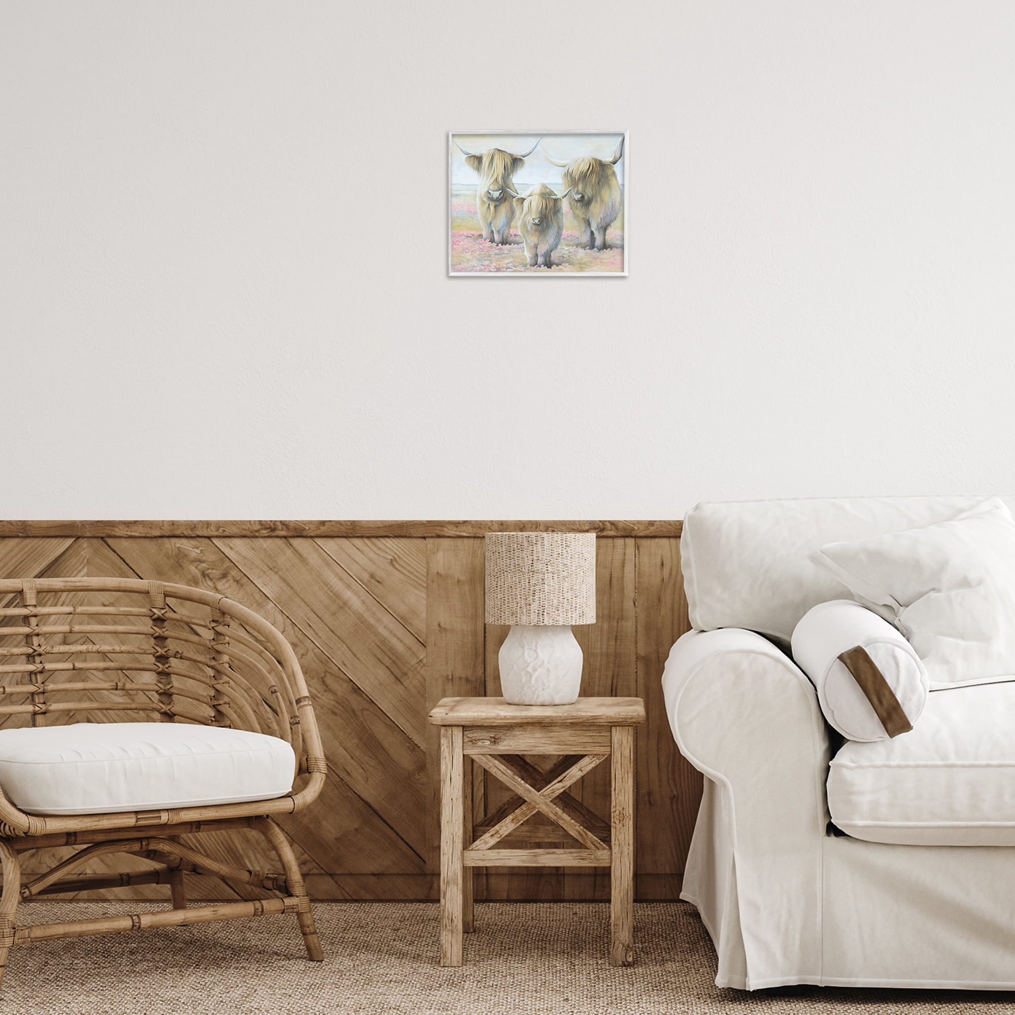 Stupell Industries Gentle Cattle Trio Animals & Insects Painting White Framed Art Print Wall Art, 14 x 11