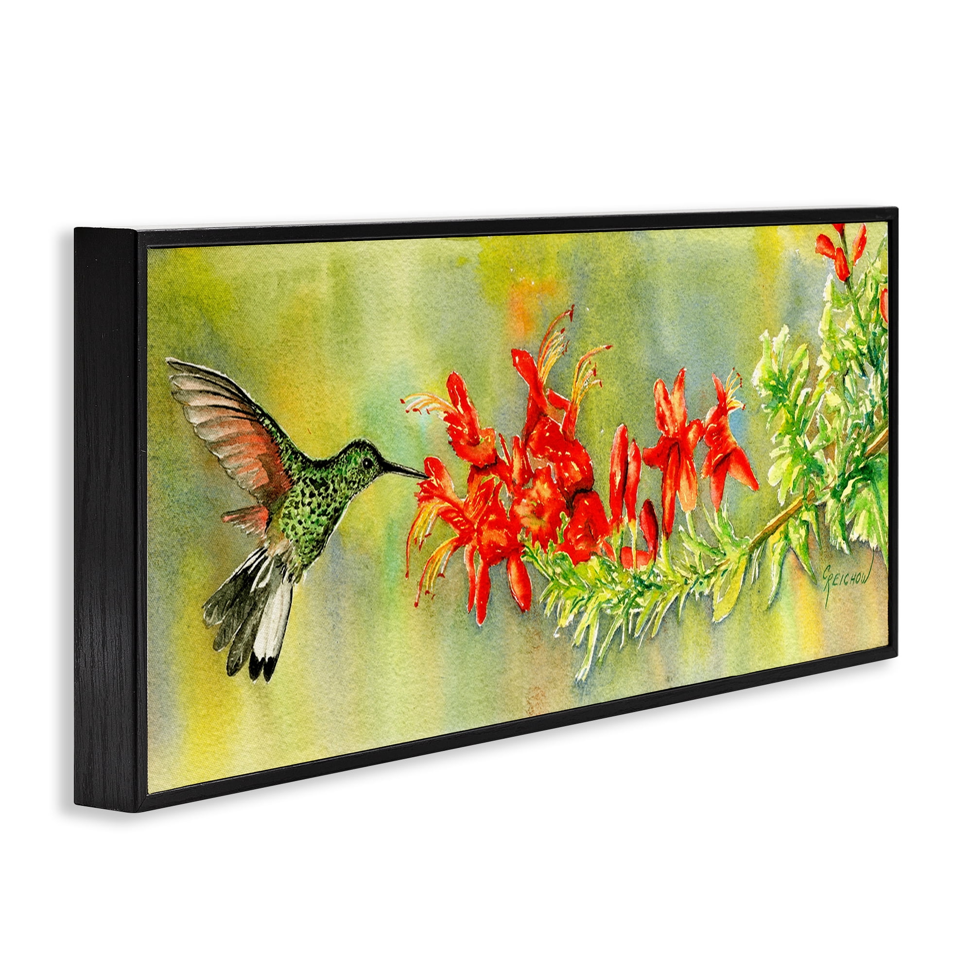 Stupell Industries Quick Sip Hummingbird Animals & Insects Painting Black Framed Art Print Wall Art, 24 x 10