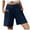 Navy, variant on Huesdet Women's Elastic Waist Casual Comfy Cotton Linen Beach Shorts with Drawstring Pockets Knee Length Curling Bermuda Shorts Womens Clothes(White,M)