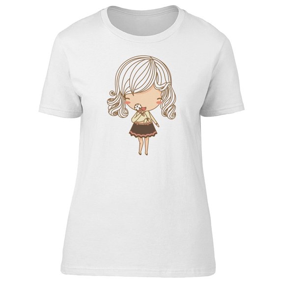 Cute Cartoon Girl Eats Ice-Cream Tee Women's -Image by Shutterstock