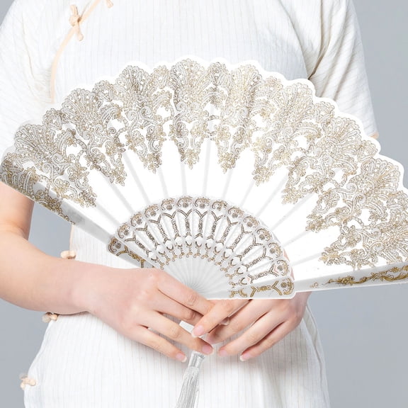 AURARMLET 2Pcs Hand Embroidered Fan Portable PP Handheld Vintage Style Women Various Occasions
