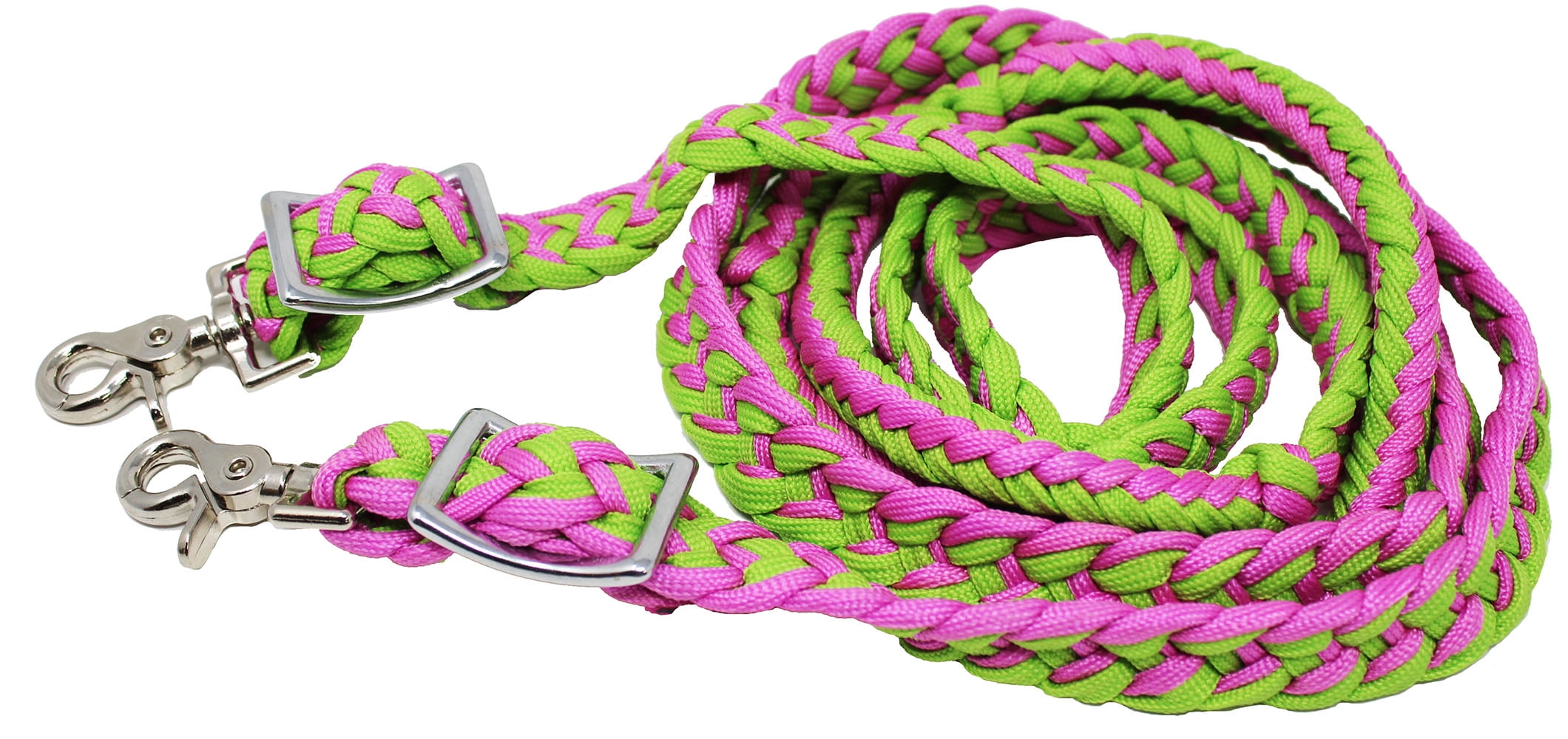 Horse Knotted Braided Roping Western Barrel Reins Nylon Pink Lime Green