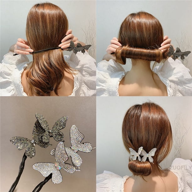 Korean Fashion New Hairpin Bun butterfly braided hair style temperament Women Girls hair head rope hair accessories HeaddressLight Green He Qiyong unisex