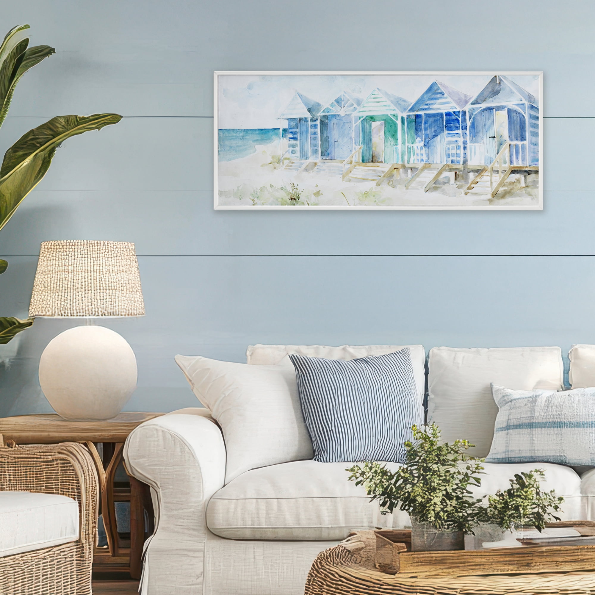 Stupell Industries Beach Cabins in a Row White Framed Giclee Art, design by Lorenzo Collective
