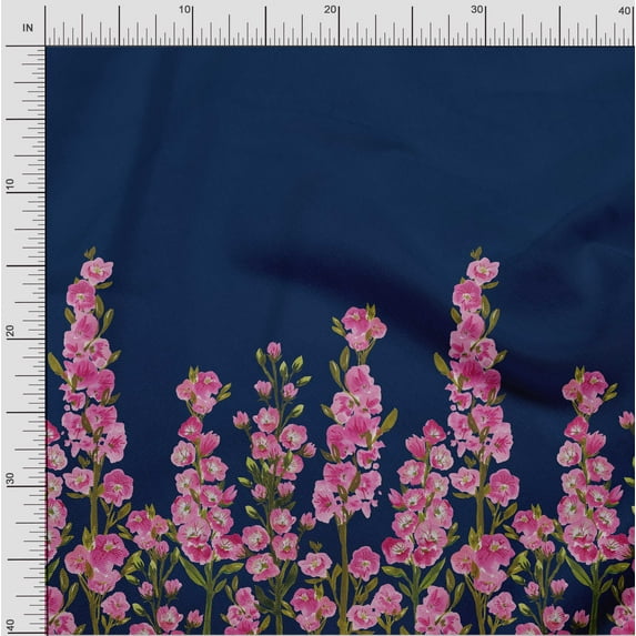oneOone Silk Tabby Fabric Leaves & Pink Floral Panel Printed Craft Fabric BTY 42 Inch Wide
