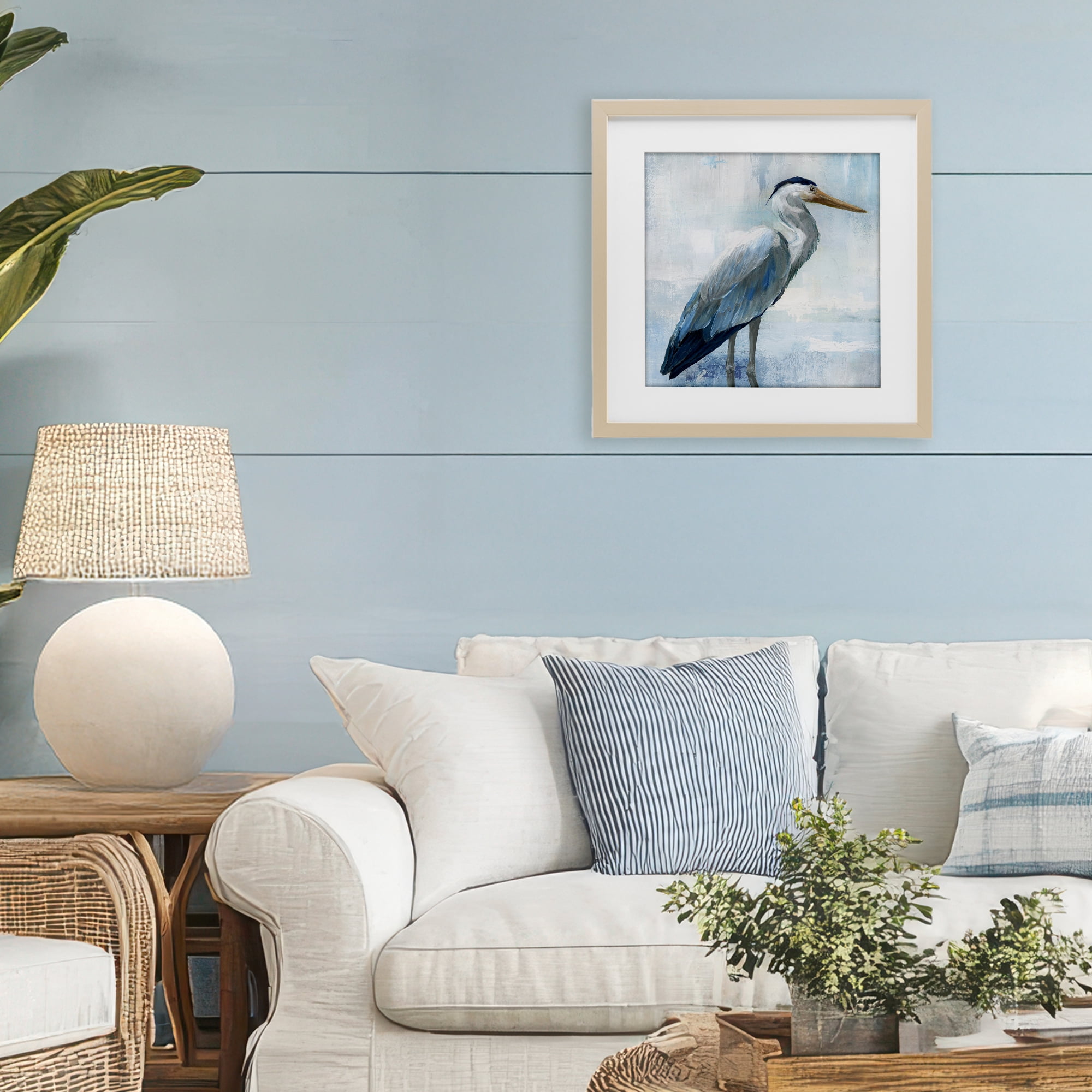 Stupell Industries Serene Blue Heron In Aqua Birch Framed Print Under Glass, design by Nan