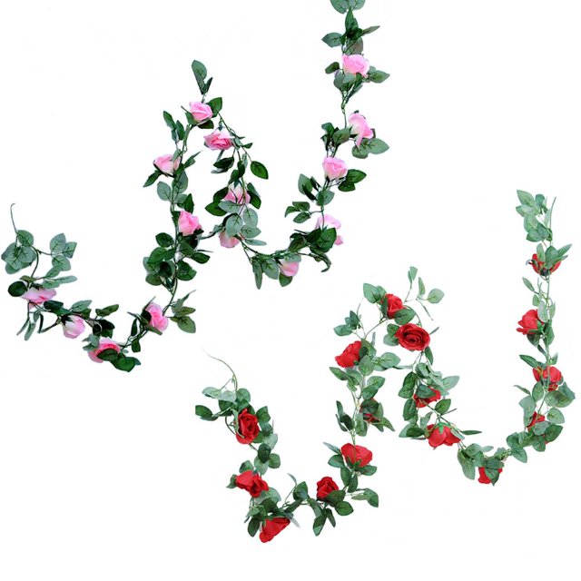 facefd 2.2mArtificialSilkRoseGarlandFlowerVineRoseRattanWeddingHomePartyDecorationLeafDecor
