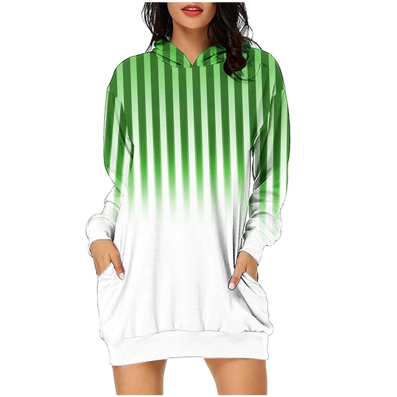 Nmnitkp Women's Casual Striped Pullover Hoodie Dress Short Sleeve Fashion Gradient Print Sundress Elegant Tunic Tshirt Dresses Popular Style Dress with Pocket