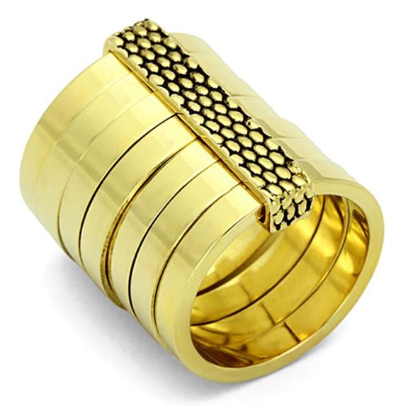 Alamode LO3018-5 Women Gold Brass Ring with Epoxy in Jet - Size 5