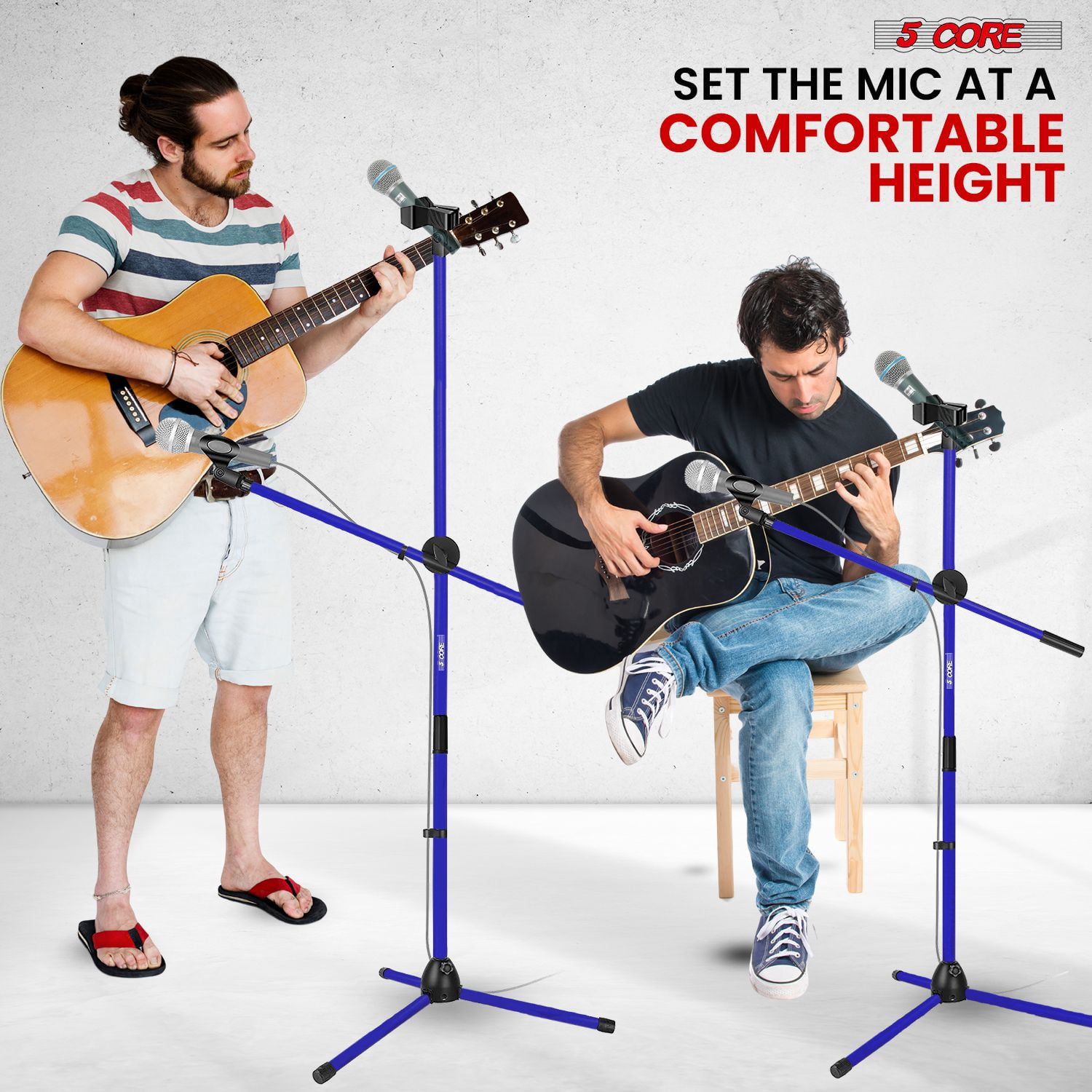 Adjustable Microphone Stand Tripod with Telescoping Boom Arm, Dual Mic Holder, 31.5 to 63 Inches Height Adjustable, Heavy Duty Metal Tripod Base for Recording, Live Sound, Stage Performance