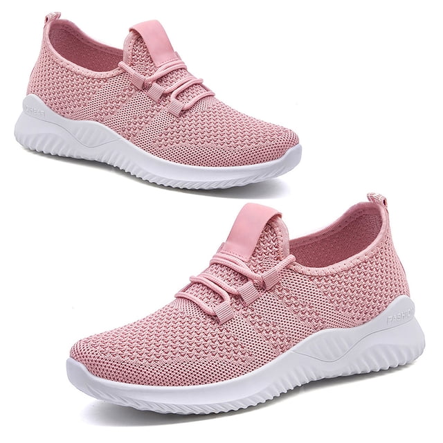 Zapatillas deportivas para mujer, zapatillas para caminar, diseño de malla transpirable, zapatillas de suela suave para invierno, color rosa 38