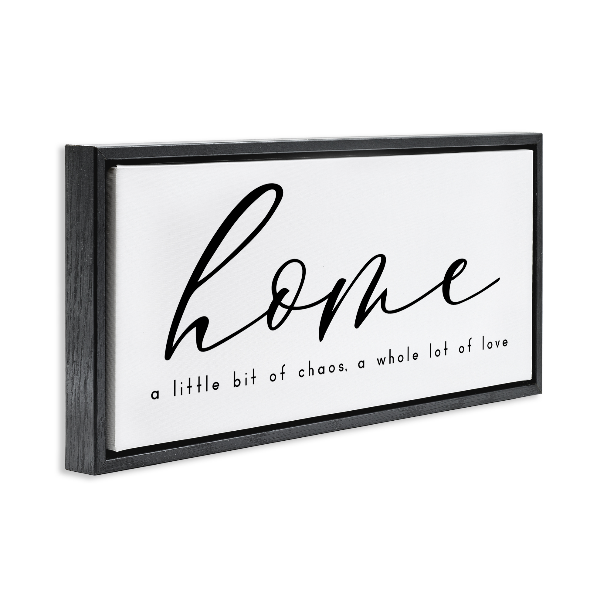 Stupell Industries Chaos & Love Phrase Typography Painting Black Floater Framed Art Print Wall Art, 31 x 14
