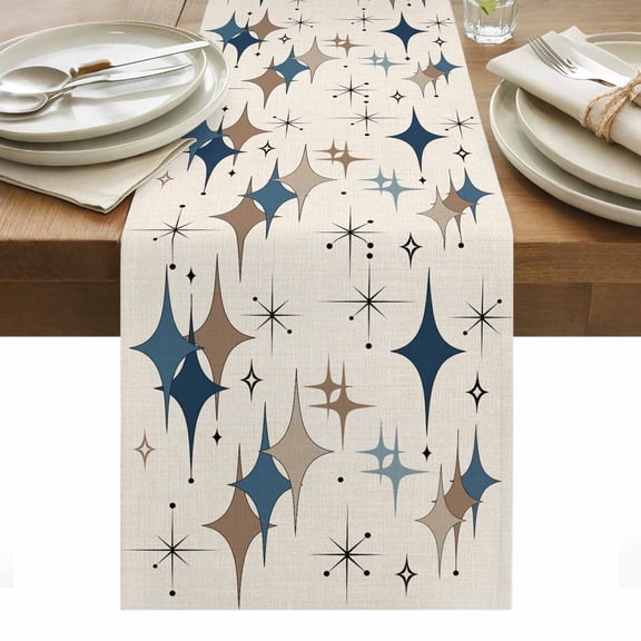 Brown Green Diamond Table Runner - 90 Inch Long, Kitchen Dining Table Runner Dresser Scarves, Modern Geometric Middle Century Beige Farmhouse Decor for Coffee Tables Wedding Party Banquet