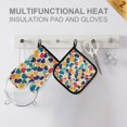 thumbnail image 4 of Yayeee Oven Mitts and Pot Holder Set of 2 Heat Resistant Kitchen Gloves Baking Hot Pad, Colorful Clover Pattern, 4 of 5