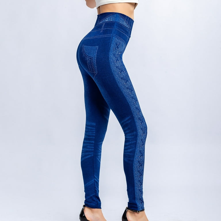Reduce Price Hfyihgf Womens Denim Print Leggings High Waist Fake Jeans Butt  Lifting Seamless Trouser Skinny Pants Look Print Jeggings(Blue,3XL)
