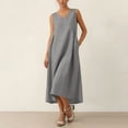 thumbnail image 2 of Vestido Corto para Mujeres Moda de Verano Sólido Cuello en V sin Mangas Bolsillo Plisado Vestido Casual Diario, 2 of 6