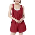 thumbnail image 1 of Swstbby Économies d'Été en Liquidation! Combinaisons d'Été pour Filles, Combinaisons Courtes à Bretelles Sans Manches Amples Rouges 5-6 Ans, 1 of 5