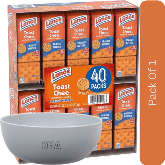 Lance ToastChee Peanut Butter Crackers, Crunchy Sandwich Snack Packs, 1.52 oz., 40 pk. With White Bowl By OMA