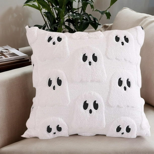 Fundas de almohada y funda de cojín de fantasmas de terciopelo para Halloween, 45cm, blanco