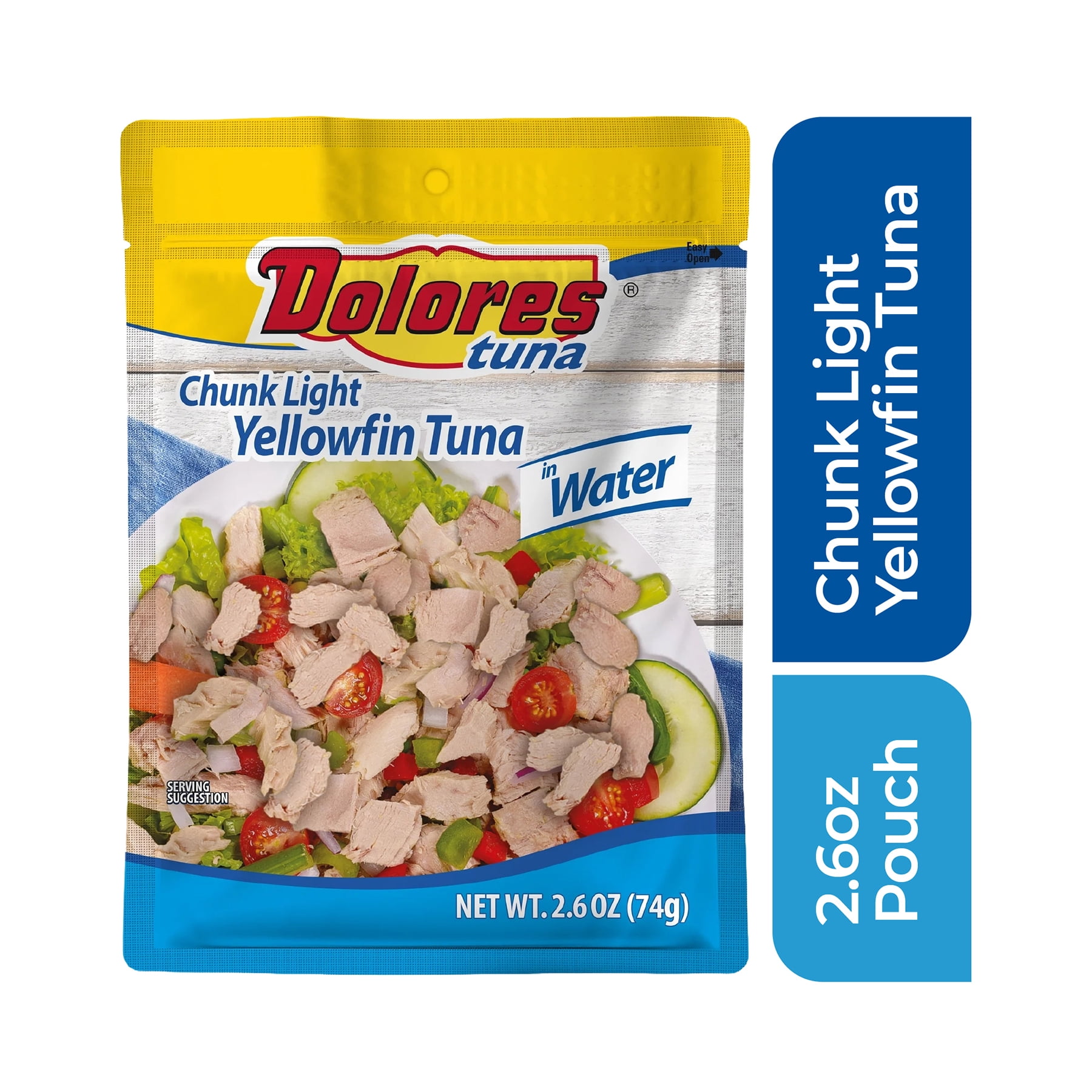(6 pack) Dolores Chunk Light Yellowfin Tuna in Water, 17g Protein, 2.6 oz Pouch