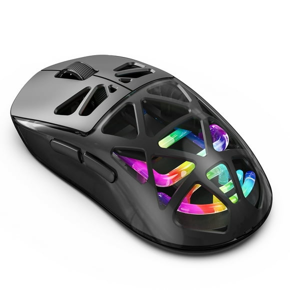 Mice M7 Lightweight Gaming Mice 2.4G/BT/Wired 3 Modes Connectivity Transparent Hollow Rechargeable Computer Mice with LED Lights for PC Laptop