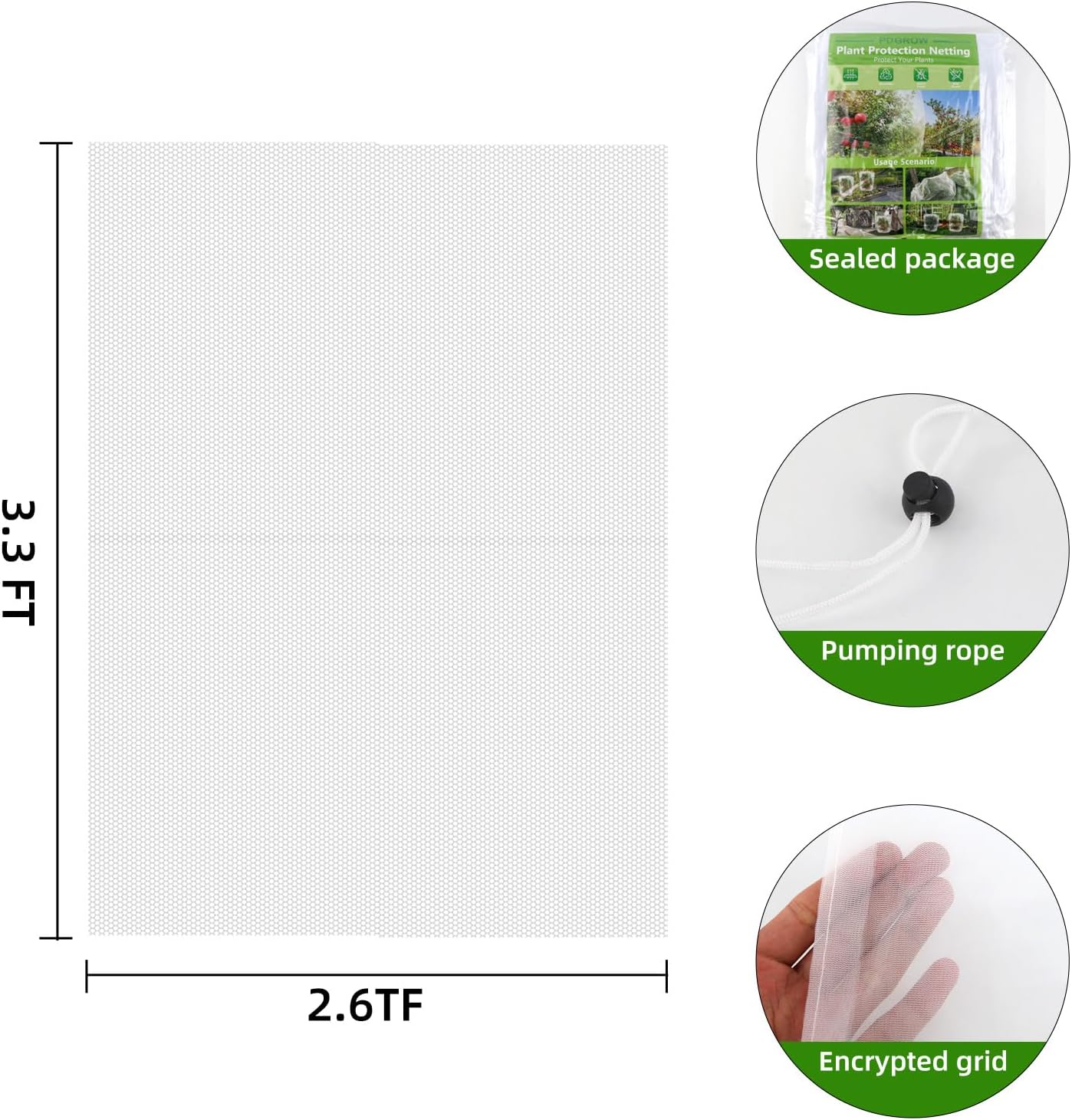 Garden Mesh Netting for Plants, 4 Pack Insect Bird Barrier Net Mesh with Drawstring, 3.3x2.6 FT Garden Bug Netting Plant Cover for Protect Fruit Tree Vegetable Flower